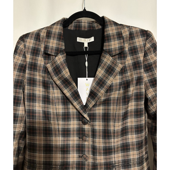 WAYF Blazer Jacket Small New Plaid Check Brown Black Fall - Picture 2 of 12